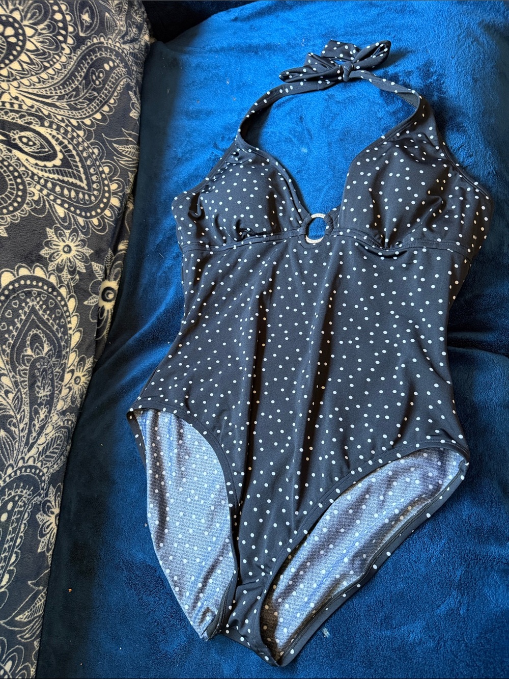 Speedo Black Polka Dot Halter One-Piece Swimsuit